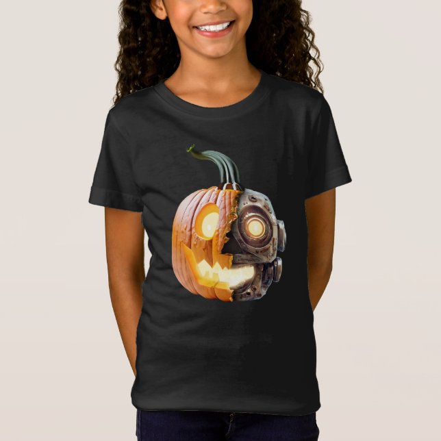 Coola Pumpkin Robot Halloween Thanksgiving Harvest T Shirt (Framsida)
