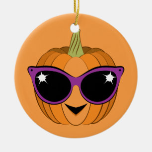 Coola Pumpkin Wearing Retro Cat Sunglass Julgransprydnad Keramik
