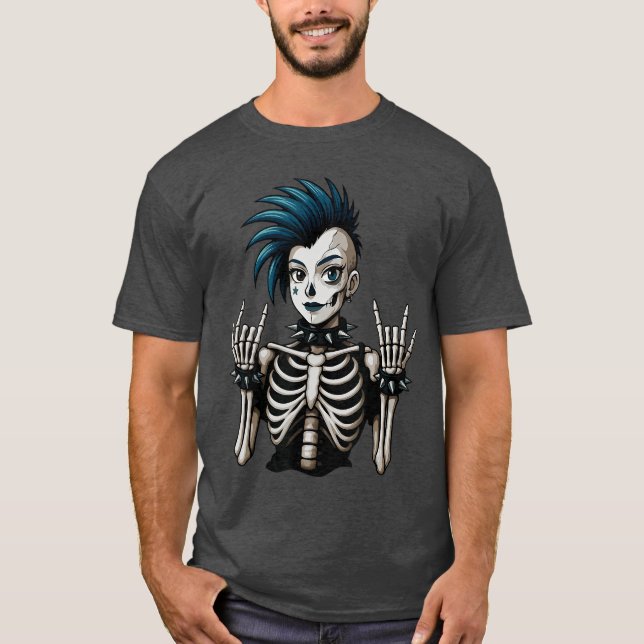 Coola Punk Girl Skeleton Punk Sten Goth Girl Girls T Shirt (Framsida)