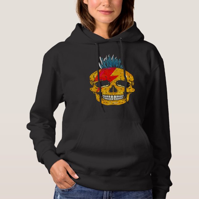 Coola punkrockfärgade dödskallar med mohawk-skelet t shirt (Framsida)