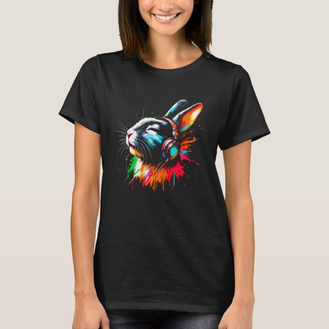 Coola Rabbit Påsk Headphone Music Art jul B T Shirt (Framsida)