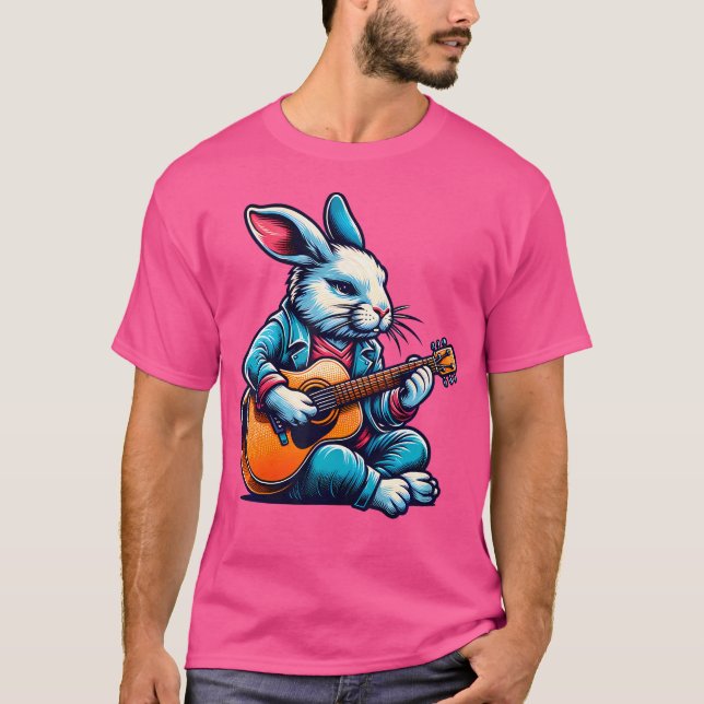 Coola Rabbit Plays Guitar Påsk Musician Guitarist T Shirt (Framsida)