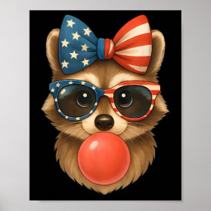 Coola Raccoon Bubble Gum USA flagga Patriotic 4:e Poster