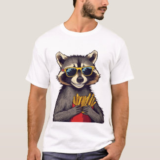 Coola Raccoon Enjoying Fries T Shirt