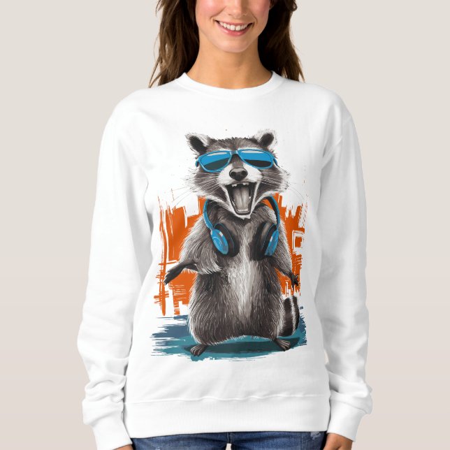 Coola Raccoon med hörlurar T Shirt (Framsida)