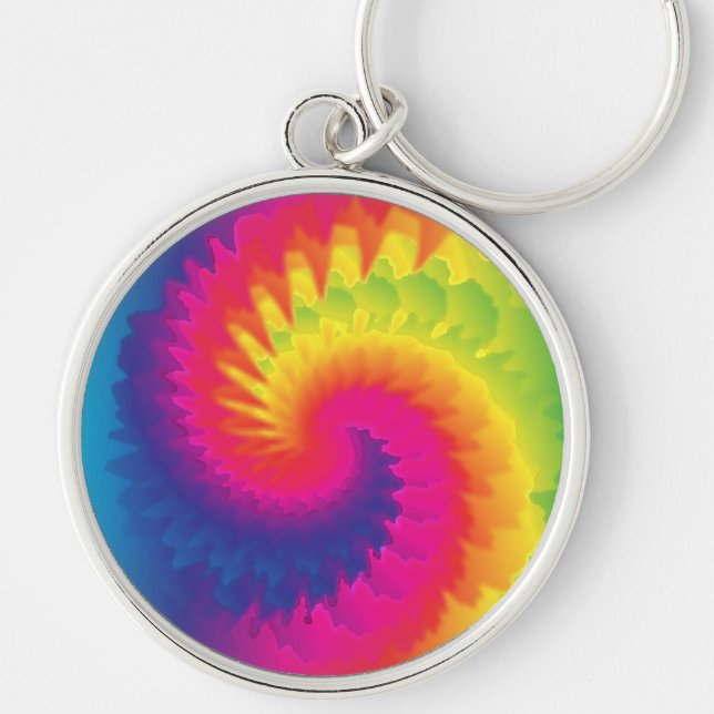 Coola Rainbow Tie Dye Rund Silverfärgad Nyckelring (Framsidan)