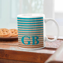 Coola Rand Brown & Blue Monogrammed Kaffemugg