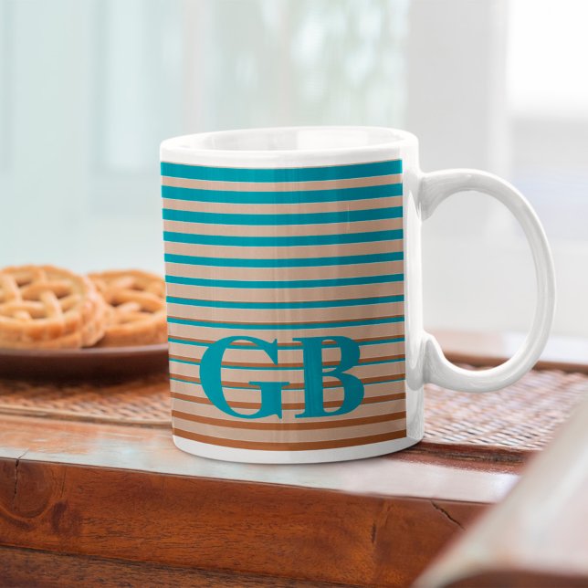 Coola Rand Brown & Blue Monogrammed Kaffemugg (Skapare uppladdad)