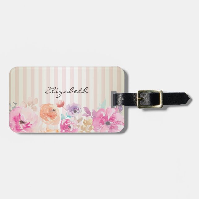 Coola randiga akvarellblommor bagagebricka (Horisontell Framsida)
