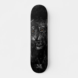 Coola Raring Tiger Black Marble Background Mini Skateboard Bräda 18,5 Cm