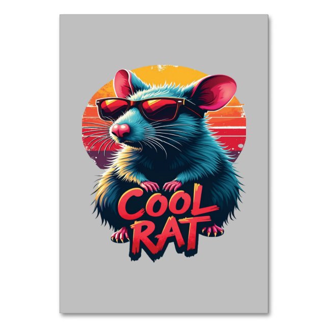 Coola Råtta med solglasögon Retro Sunset Design Bordsnummer (Framsidan)