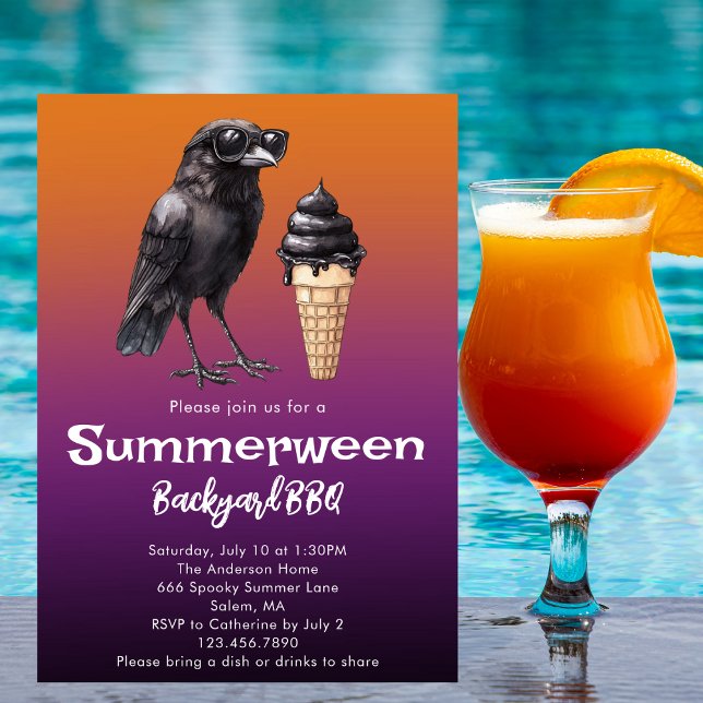 Coola Raven Black Ice Cream Summerween Sommar Part Inbjudningar (Skapare uppladdad)