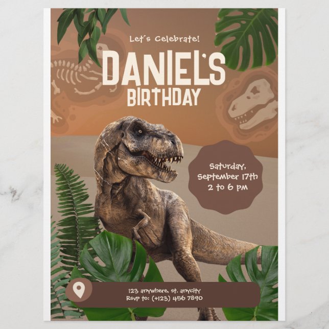 Coola Realistisk dinosaurie Birthday-inbjudan Reklamblad (Framsidan)
