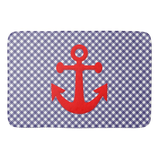 Coola Red Anchor on Checkered gingham Mönster Badrumsmatta (Framsidan)