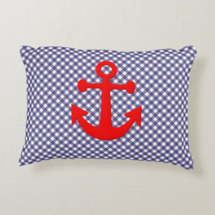 Coola Red Anchor on Checkered gingham Mönster Prydnadskudde
