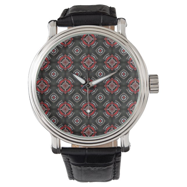 Coola Red and Black Geometric Mönster Armbandsur (Framsida)