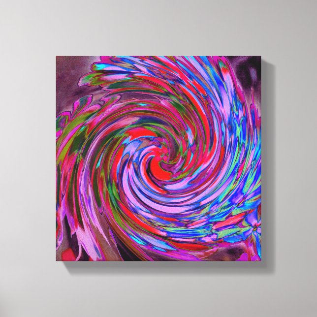 Coola Red, Blue and Rosa Abstrakt Blommigt Swirl Canvastryck (Framsida)