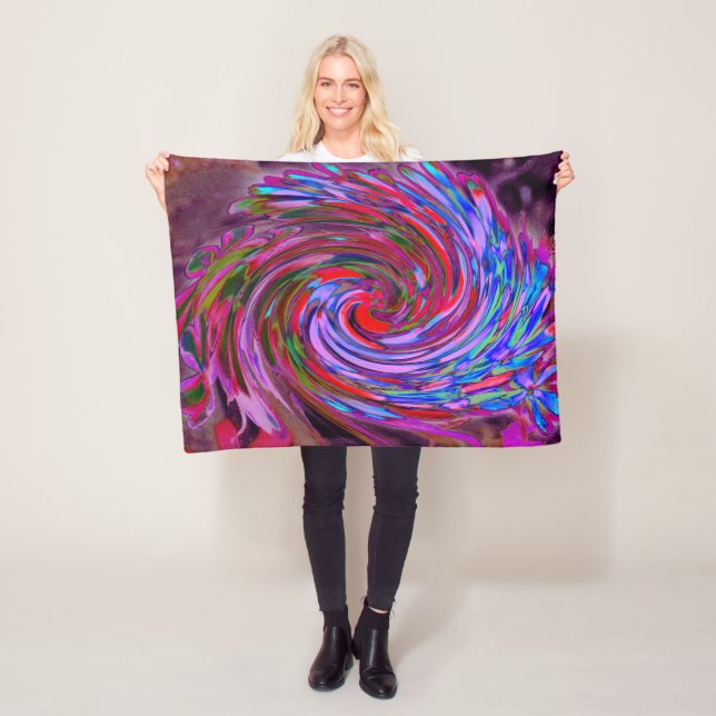 Coola Red, Blue and Rosa Abstrakt Blommigt Swirl Fleecefilt (På plats)