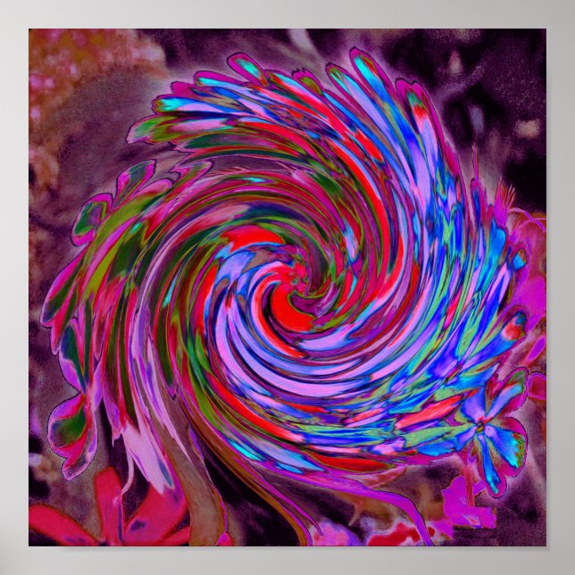 Coola Red, Blue and Rosa Abstrakt Blommigt Swirl Poster (Framsidan)