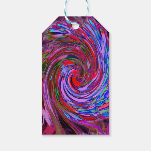 Coola Red, Blue and Rosa Abstrakt Blommigt Swirl Presentetikett (Framsidan)