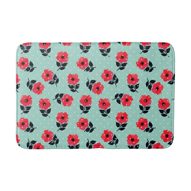 Coola Red Flowers Mönster Badrumsmatta (Framsidan)