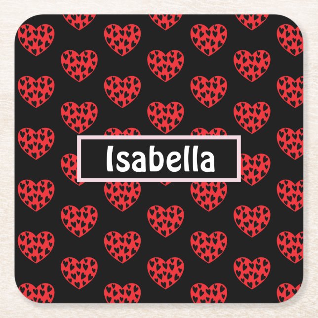 Coola Red Hearts Underlägg Papper Kvadrat (Framsidan)