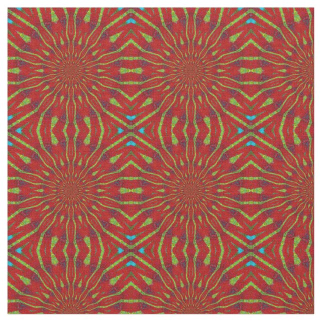 Coola Red Modern Blommigt Ethnic Textile Tribal Pr Tyg (Närbild)