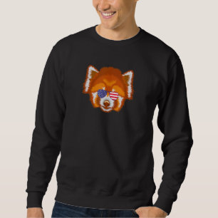 Coola Red Panda Wearing USA flagga Sunglasses US A Lång Ärmad Tröja