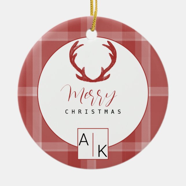 Coola Red Tartan Monogram Julgransprydnad Keramik (Framsidan)
