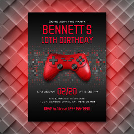 Coola Red Video Game Birday Inbjudningar