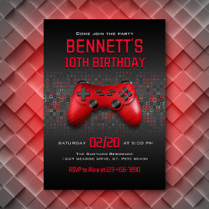 Coola Red Video Game Birday Inbjudningar