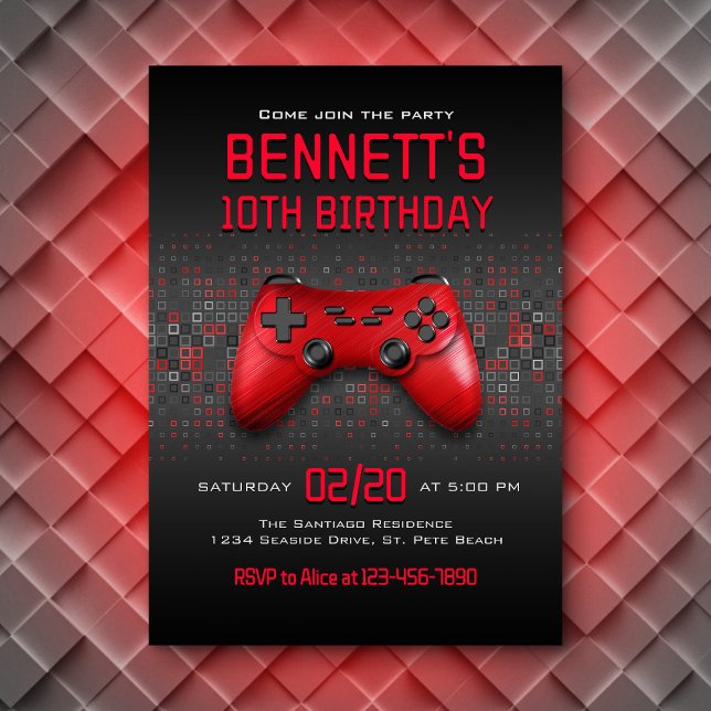Coola Red Video Game Birday Inbjudningar (Skapare uppladdad)