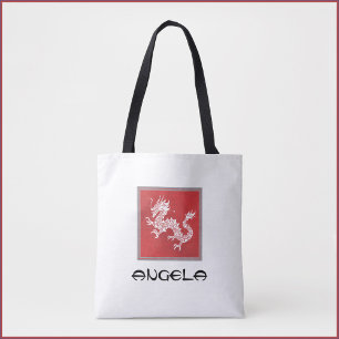 Coola Red White and Black Dragon Tote Bag Tygkasse