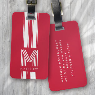 Coola Red White Racer Rand Monogram Bagagebricka