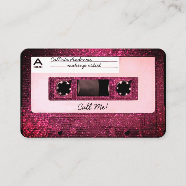 Coola Retro 80:s Rosa Glitter Kassettbandsblandnin Visitkort (Framsida)