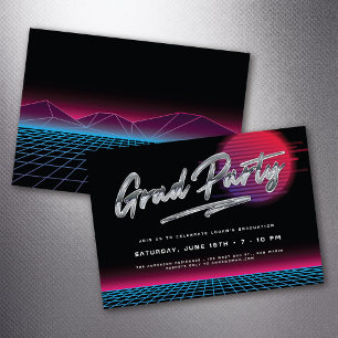 Coola Retro 80's New Wave Studenten Grad Party Inbjudningar