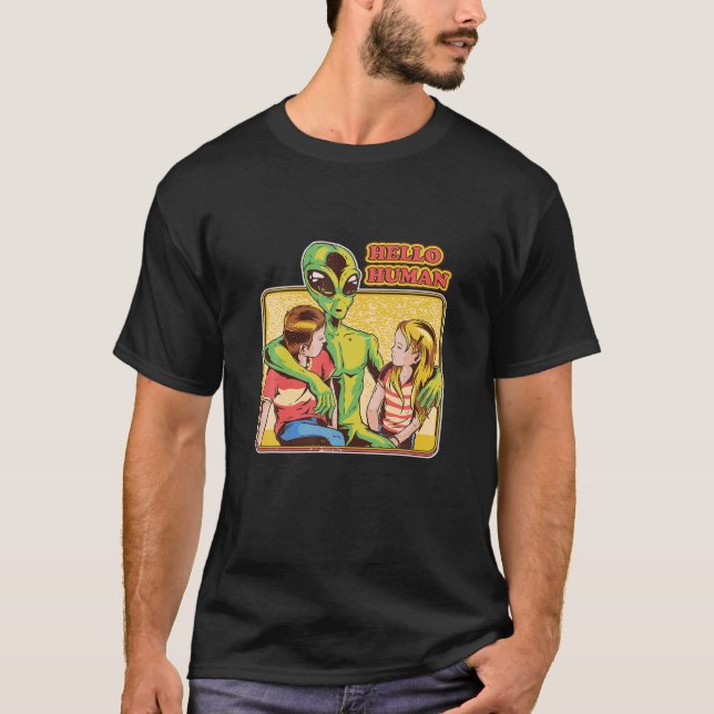 Coola Retro Alien ET Hej Humans Rymden Galax T Shirt (Framsida)