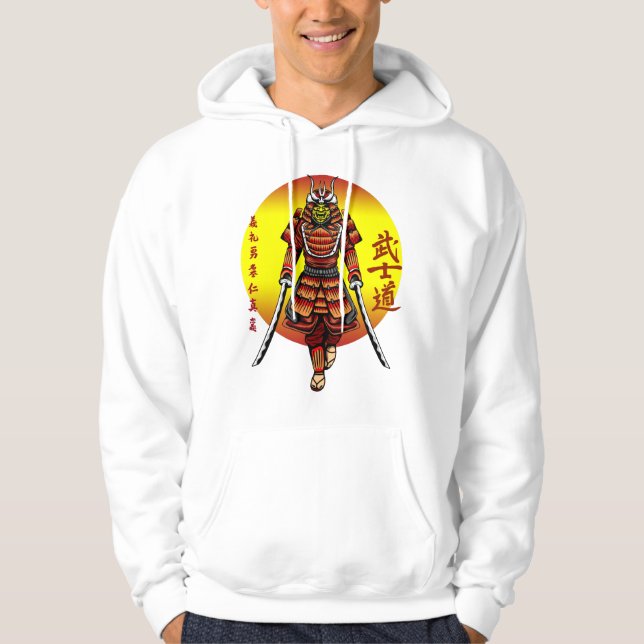Coola Retro Armored Samurai med 2 Katanas Hoodie (Framsida)