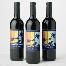 Coola Retro Beach Party Anpassningsbar Navy Blue Vinflaska Etikett