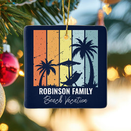 Coola Retro Beach Vacation Anpassningsbar Blå jul Julgransprydnad Keramik