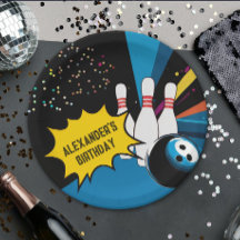 Coola Retro Blue Black Bowling Pin Födelsedagsfest