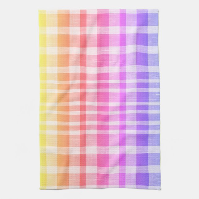 Coola Retro Blue Gult Rosa Texturerad plagd Mönste Kökshandduk (Vertikal)