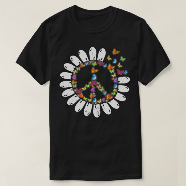 Coola Retro Butterfly Peace Art Kärlek 60-talet Hi T Shirt (Design framsida)