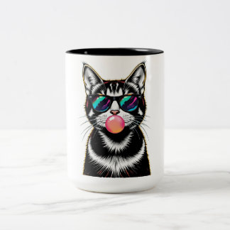 Coola Retro Cat - Bubblegum-popkonsdesign Två-Tonad Mugg