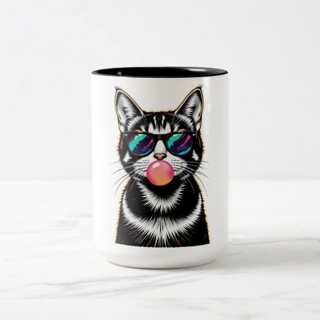 Coola Retro Cat - Bubblegum-popkonsdesign Två-Tonad Mugg (Center)