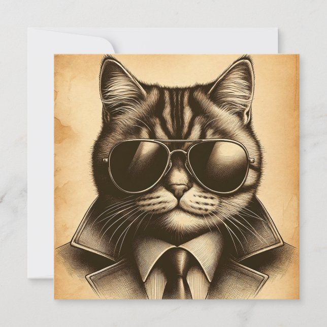 Coola Retro Cat i Aviator Sunglass, Sepia Card (Framsida)