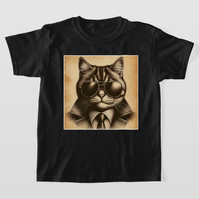 Coola Retro Cat i Aviator Sunglass, Sepia Kids T Shirt (Laydown)