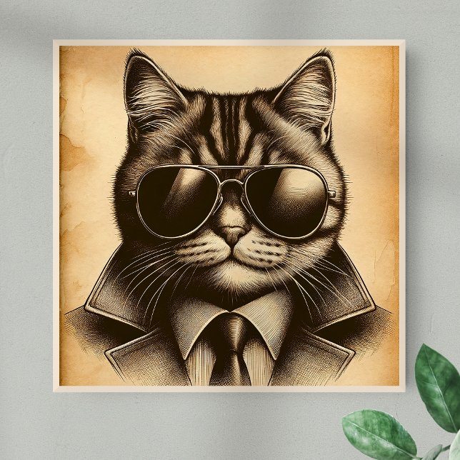 Coola Retro Cat i Aviator Sunglass, Sepia Poster (Skapare uppladdad)