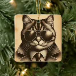Coola Retro Cat i Aviator Sunglasses jul Julgransprydnad Keramik