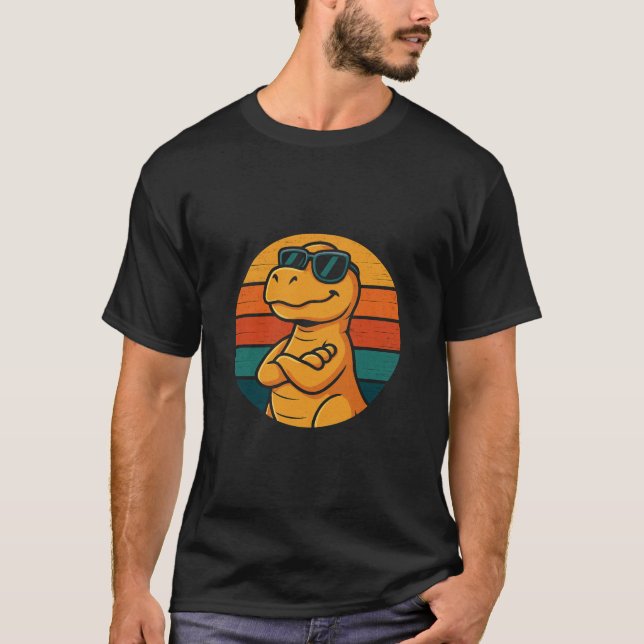 Coola Retro Dinosaur med solglasögon T Shirt (Framsida)
